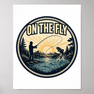 Póster Al Vuelo — Pescador de Mosca Lanzando al Amanecer