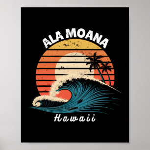 Póster Ala Moana Beach Hawái Mujeres Hombres Surfboarding