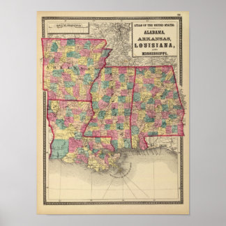 Póster Alabama, Arkansas, Luisiana y Misisipi