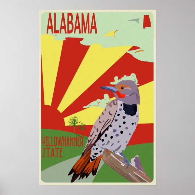 Póster Alabama, Estado de Yellowhammer, cartel de viaje (Frente)