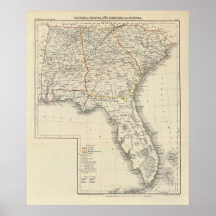Póster Alabama, Georgia, Carolina del Sur y Florida