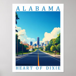 Póster Alabama Heart of Dixie USA Travel Place