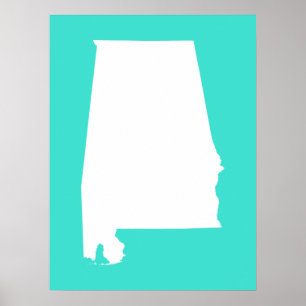 Póster Alabama turquesa y blanco