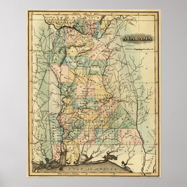 Póster AlabamaMapa PanorámicoAlabama (Frente)