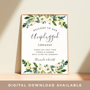 Póster Alabaster Floral Unplugged Wedding Ceremony Sign