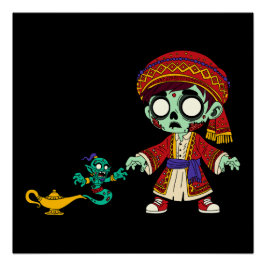 Póster Aladdín zombie y genio zombie