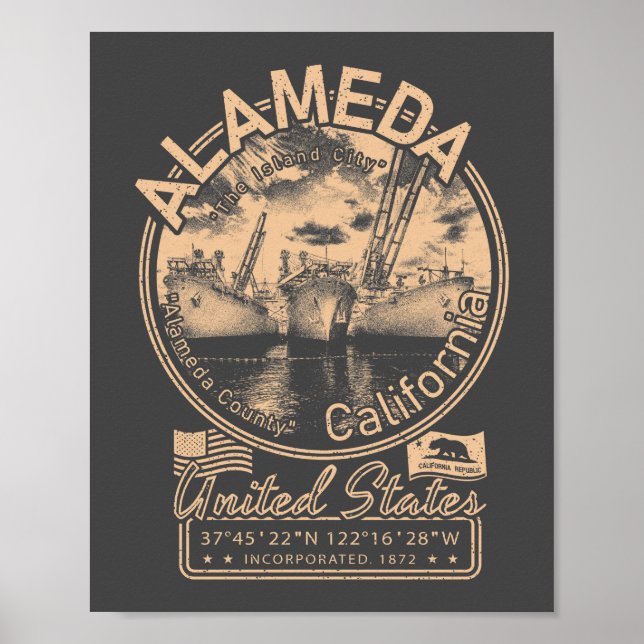 PÓSTER ALAMEDA CALIFORNIA - VINTAGE NAVY MILITAR CRUISER (Frente)