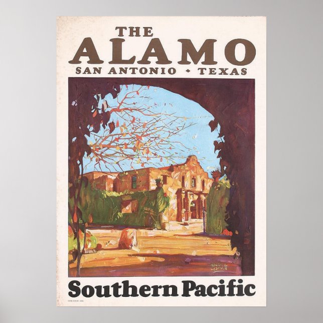 Póster Álamo Vintage San Antonio Texas Pacífico Sur (Frente)