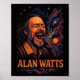 Póster Alan Watts Laugh Galaxy Universe Psychedelic Art P