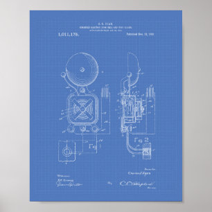 Póster Alarma de fuego 1911 Patent Art - Blueprint