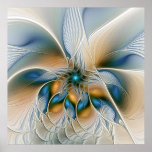 Póster Alarmante, Abstracta Fantasía Fractal Art Con Azul