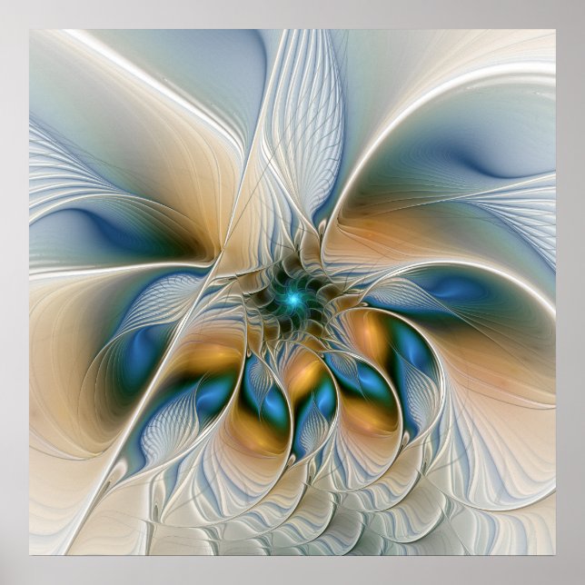 Póster Alarmante, Abstracta Fantasía Fractal Art Con Azul (Frente)