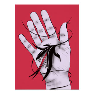 Póster Alarmante arte raro gótico hand morder flor Monstr