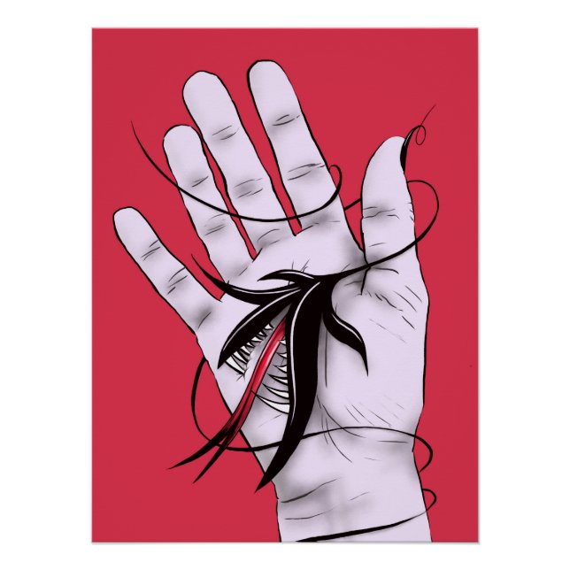 Póster Alarmante arte raro gótico hand morder flor Monstr (Anverso)