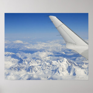 Póster Alas de avión volador sobre los Alpes franceses,