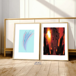 Póster Alas de las plumas del abstracto rosa azul pastel