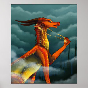 Póster Alas de peligro de la cubierta de fuego del dragón