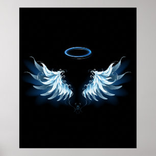 Póster Alas del Ángel Azul brillante sobre fondo negro