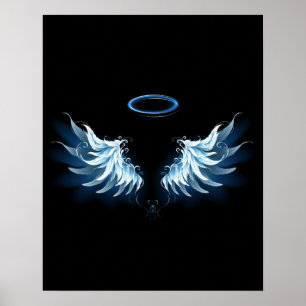Póster Alas del Ángel Azul brillante sobre fondo negro