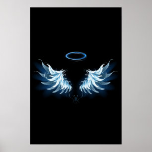 Póster Alas del Ángel Azul brillante sobre fondo negro