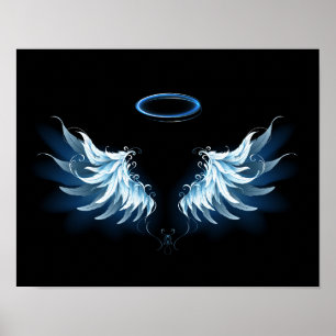 Póster Alas del Ángel Azul brillante sobre fondo negro