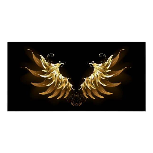 Póster Alas del Ángel de Oro sobre fondo negro (Anverso)