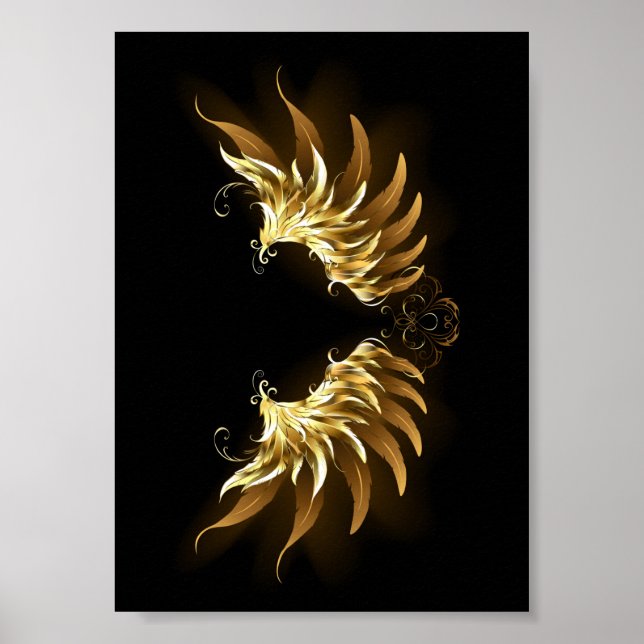 Póster Alas del Ángel de Oro sobre fondo negro (Frente)
