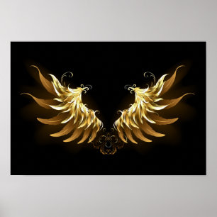 Póster Alas del Ángel de Oro sobre fondo negro