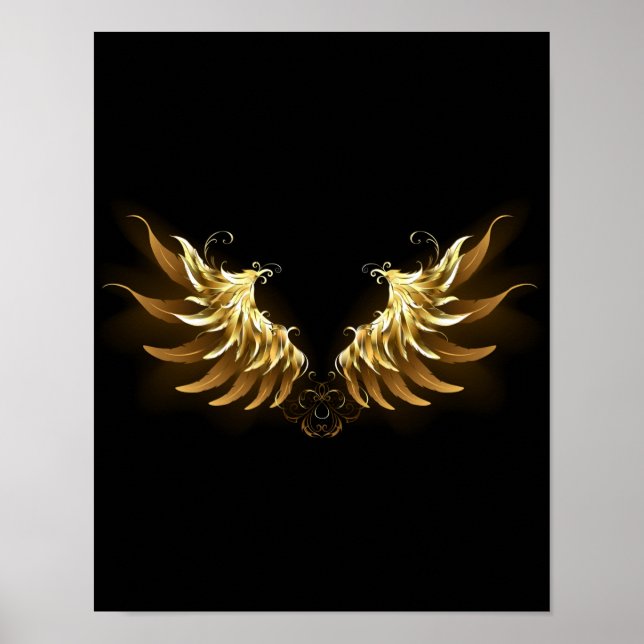Póster Alas del Ángel de Oro sobre fondo negro (Frente)