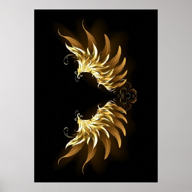 Póster Alas del Ángel de Oro sobre fondo negro (Frente)