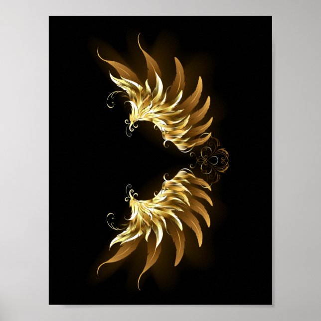 Póster Alas del Ángel de Oro sobre fondo negro (Frente)