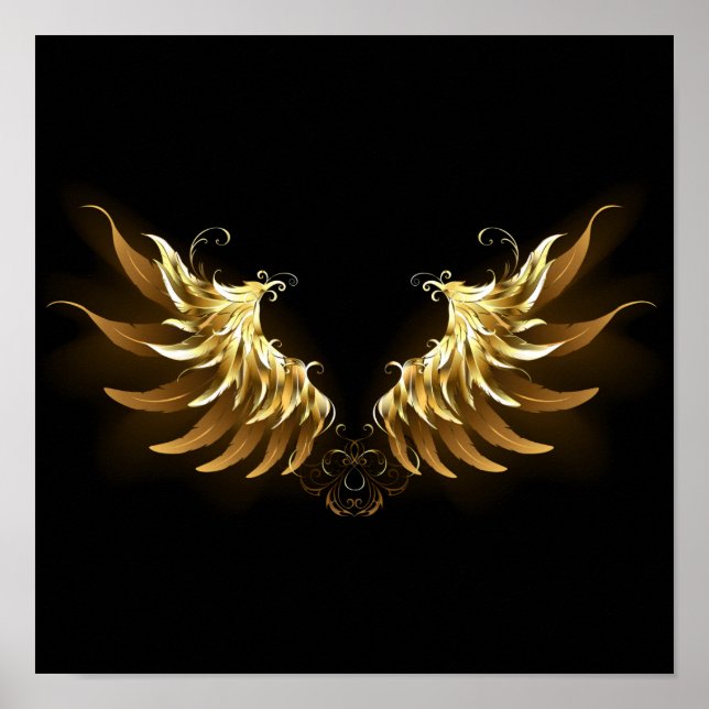 Póster Alas del Ángel de Oro sobre fondo negro (Frente)