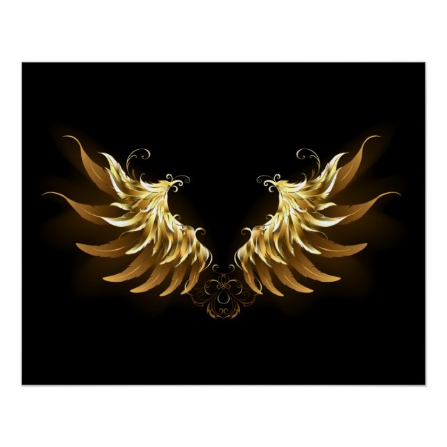 Póster Alas del Ángel de Oro sobre fondo negro (Anverso)