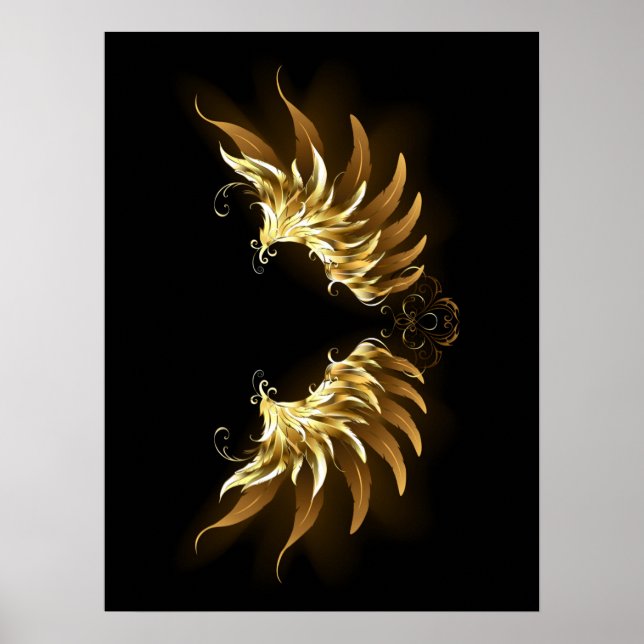 Póster Alas del Ángel de Oro sobre fondo negro (Frente)