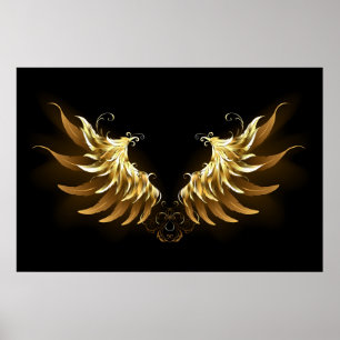 Póster Alas del Ángel de Oro sobre fondo negro