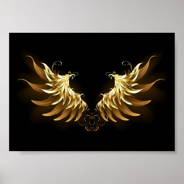 Póster Alas del Ángel de Oro sobre fondo negro (Frente)