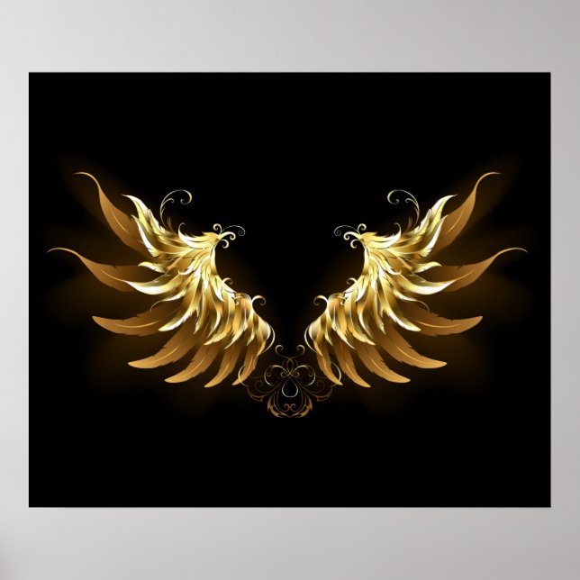 Póster Alas del Ángel de Oro sobre fondo negro (Frente)