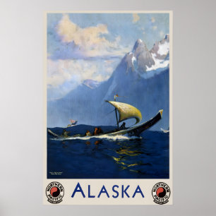 Póster Alaska Americano USA Estados Unidos Viajes Antiguo