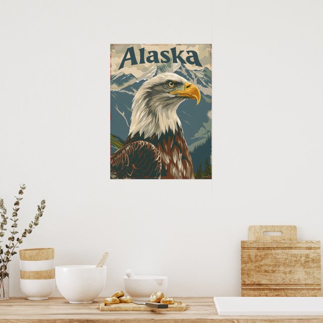 Póster Alaska Bald Eagle Vintage (Cocina)
