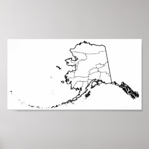 Póster Alaska Boroughs Blank Outline Map