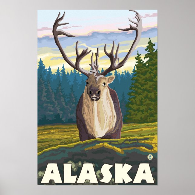 Póster Alaska Caribou en el viaje de la vida salvaje (Frente)