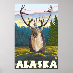 Póster Alaska - Caribou en el Wild