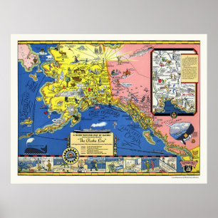 Póster Alaska - Mapa de la línea de vapor de 1934