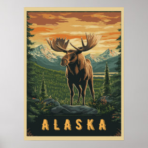 Póster Alaska Moose - Vintage Wilderness