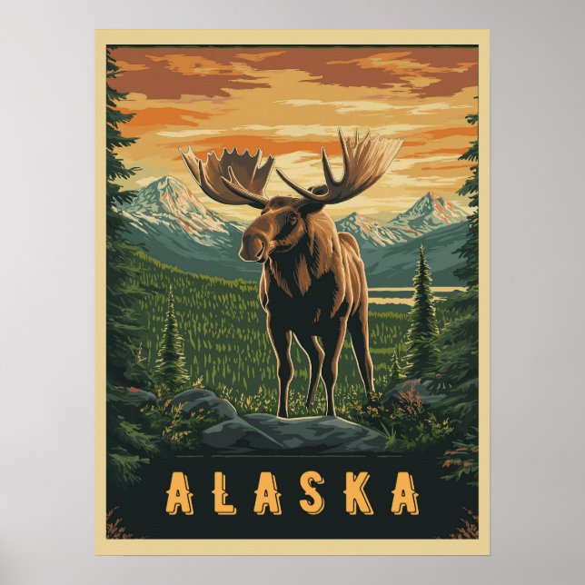 Póster Alaska Moose - Vintage Wilderness (Frente)