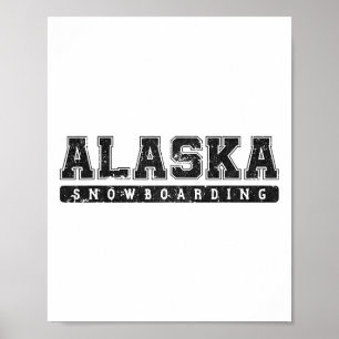 Póster Alaska Snowboarding Black Vintage Textos