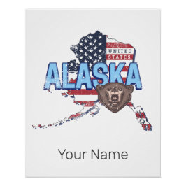 Póster Alaska State Estados Unidos Map Vintage USA