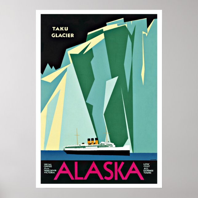 Póster Alaska Taku Glacier Vintage (Frente)