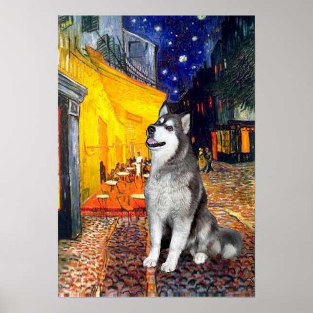Póster Alaskan Malamute - Café en la terraza (Frente)