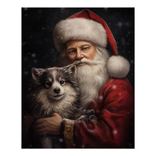 Póster Alaskan Malamute con Navidades de Santa Claus